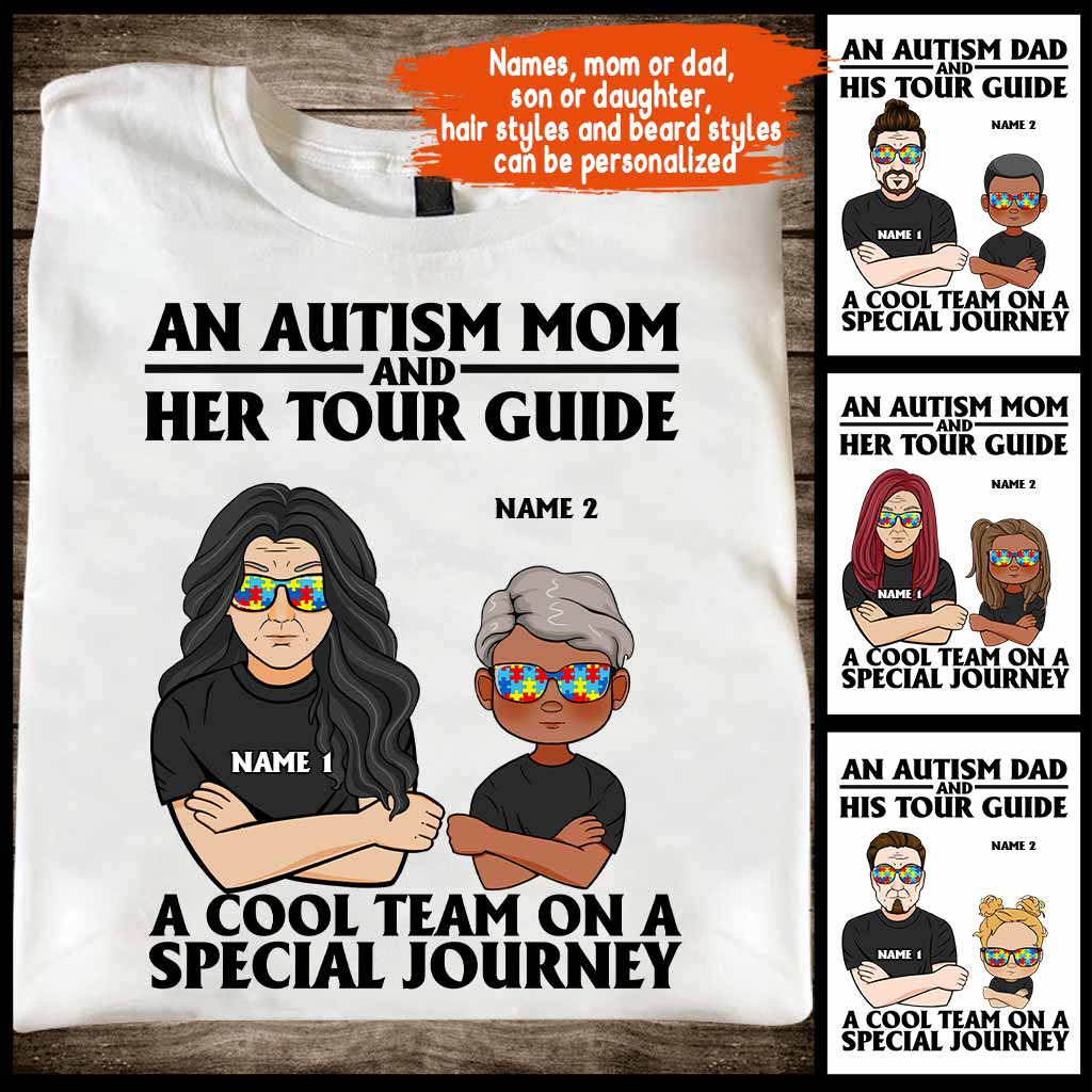 An Autism Mom And Her Tour Guide - Personalized Autism Awareness T-shirt And Hoodie