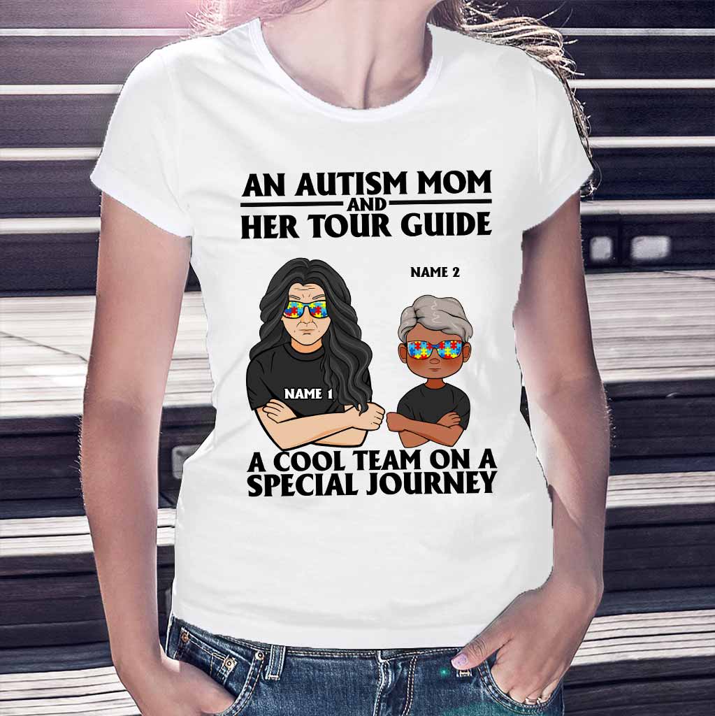 An Autism Mom And Her Tour Guide - Personalized Autism Awareness T-shirt And Hoodie