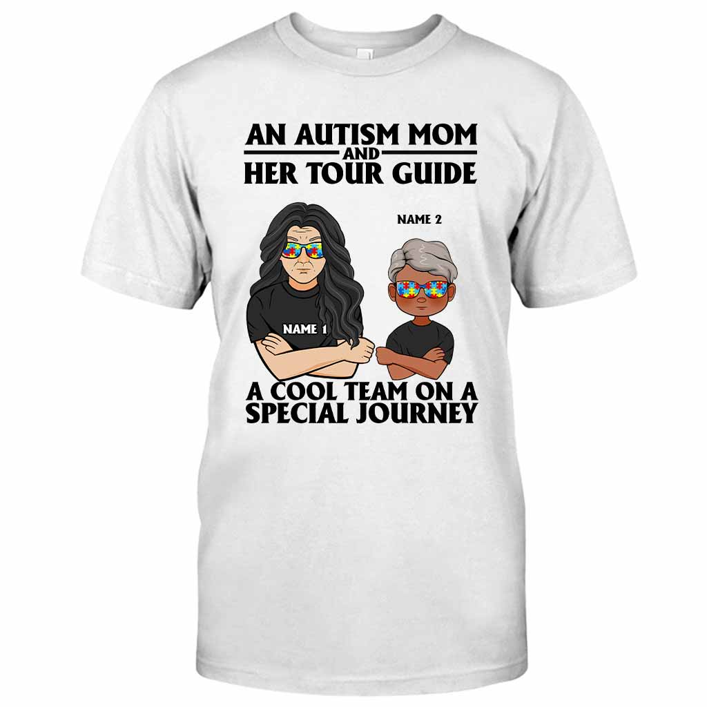 An Autism Mom And Her Tour Guide - Personalized Autism Awareness T-shirt And Hoodie