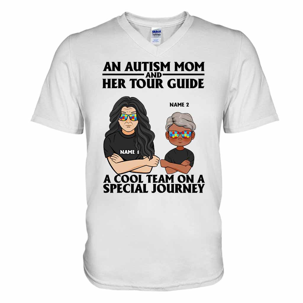 An Autism Mom And Her Tour Guide - Personalized Autism Awareness T-shirt And Hoodie