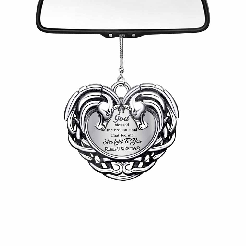 God Blessed The Broken Road - Personalized Couple Horse Car Ornament With 3D Pattern Print (Printed On Both Sides)