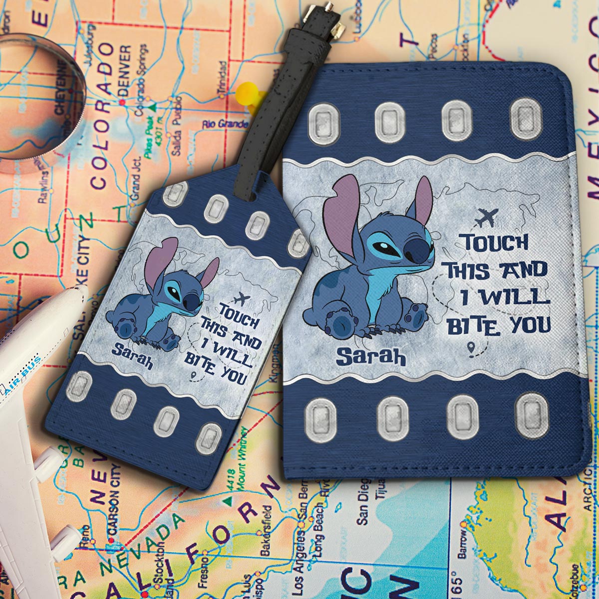 Touch This And I Will Bite You - Personalized Ohana Leather Luggage Tag & Passport Holder