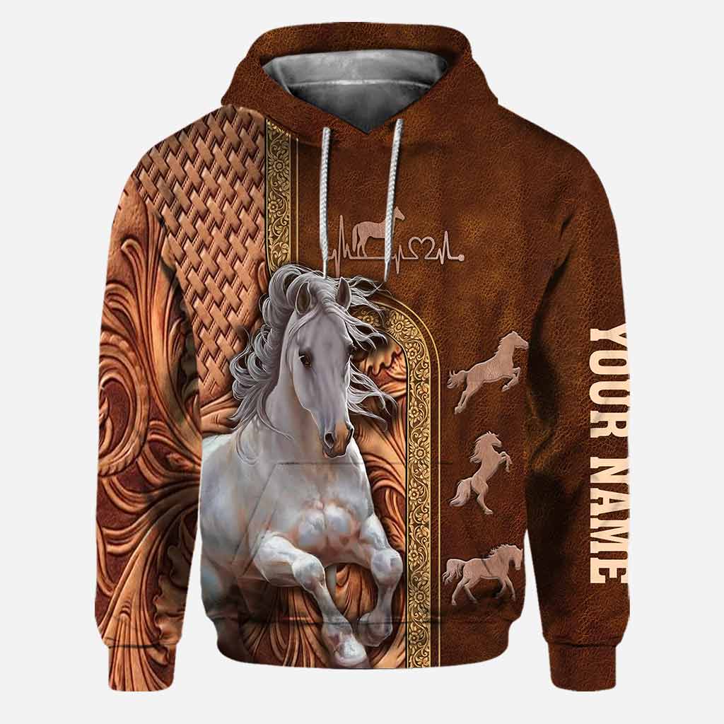 Love Horse - Personalized Hoodie and Leggings With Leather Pattern Print
