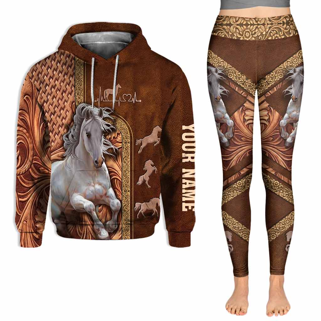 Love Horse - Personalized Hoodie and Leggings With Leather Pattern Print