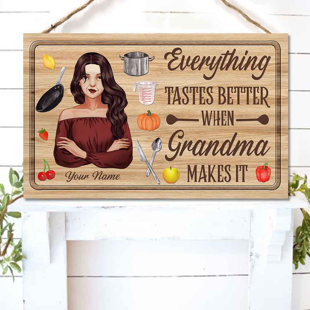 Everything Tastes Better When Grandma Makes It - Personalized Horizontal Rectangle Wood Sign