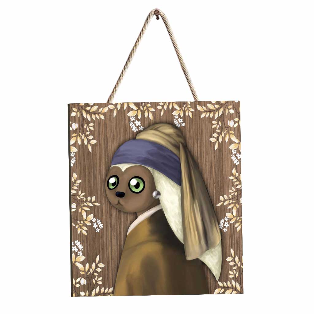 Momo With A Pearl Earring - Wood Sign