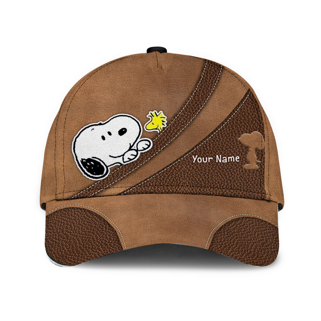 White Dog - Personalized Classic Cap With Leather Pattern Print