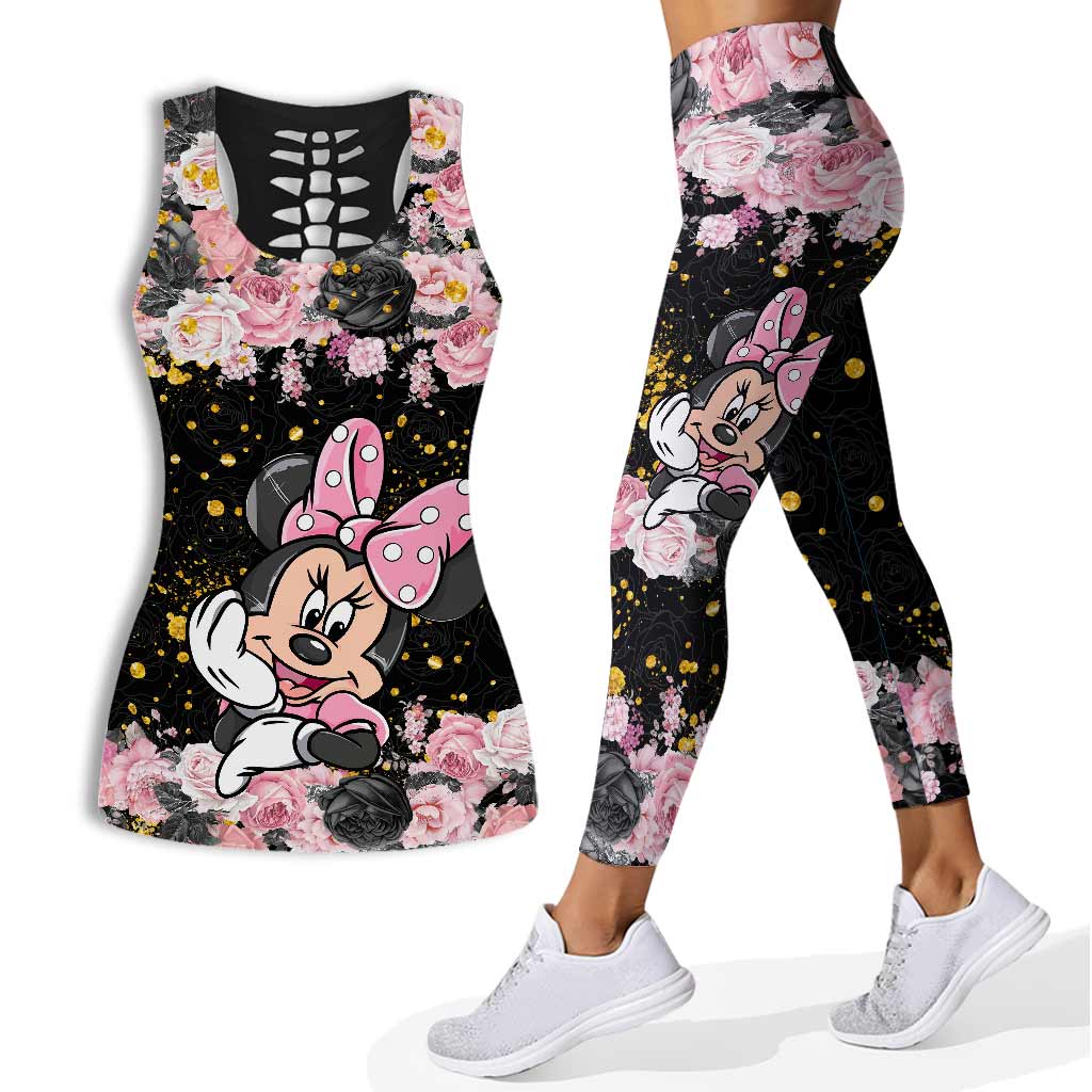 Black Pink Mouse Ears - Hollow Tank Top and Leggings