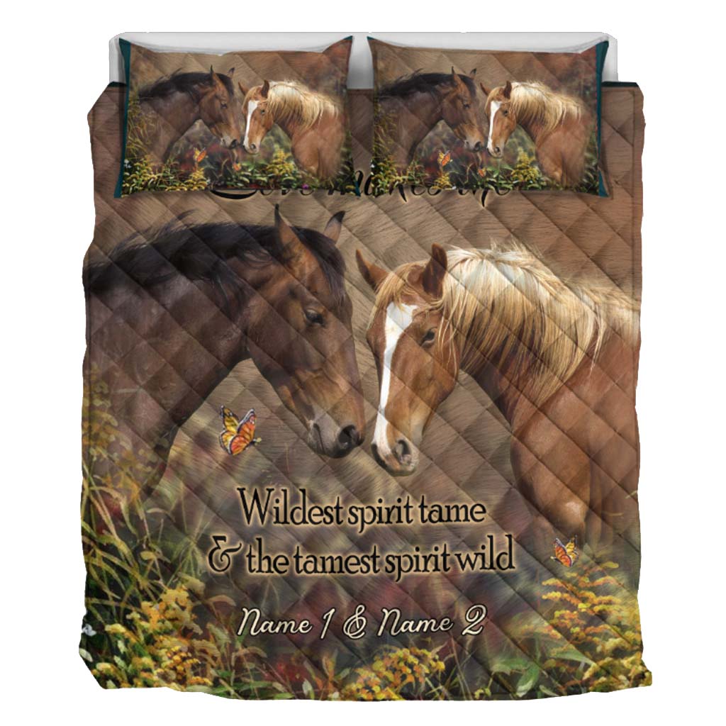 Love Makes The Wildest Spirit Tame - Personalized Horse Quilt Set