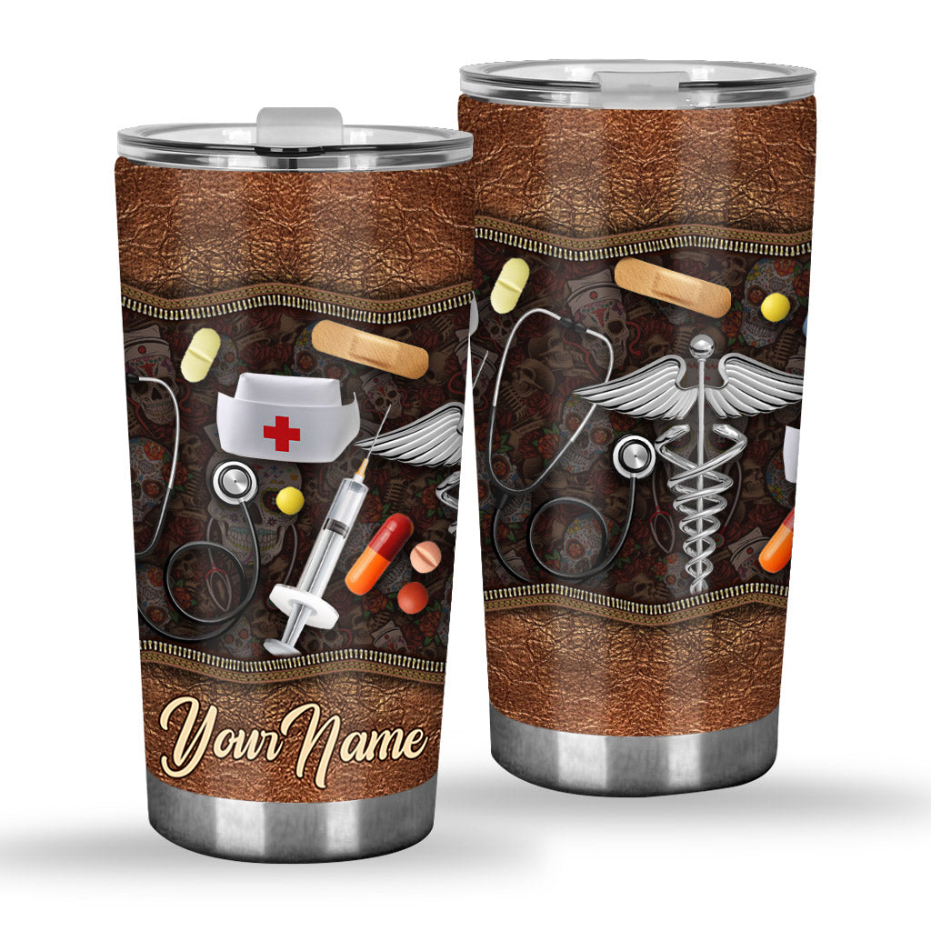 Nurse Life Personalized Leather Pattern Printed Tumbler