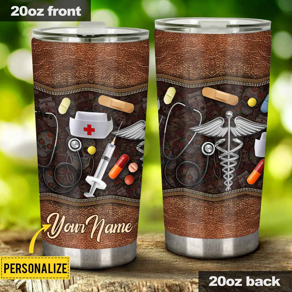 Nurse Life Personalized Leather Pattern Printed Tumbler