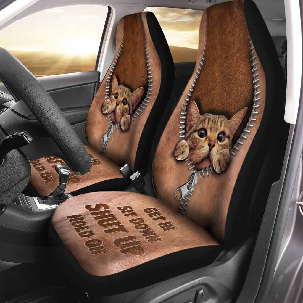 Get In Sit Down Shut Up Hold On - Cat Seat Covers With Leather Pattern Print