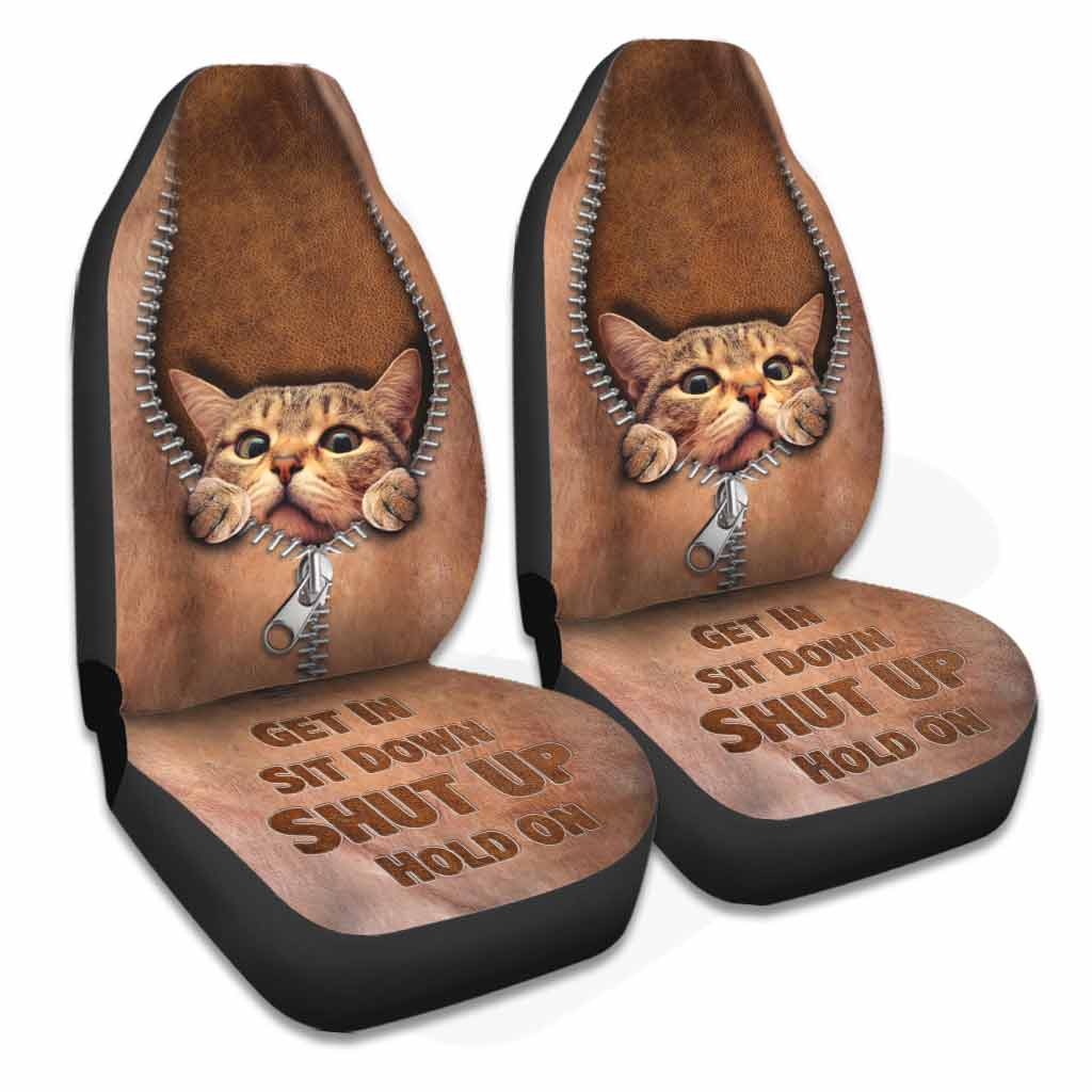 Get In Sit Down Shut Up Hold On - Cat Seat Covers With Leather Pattern Print