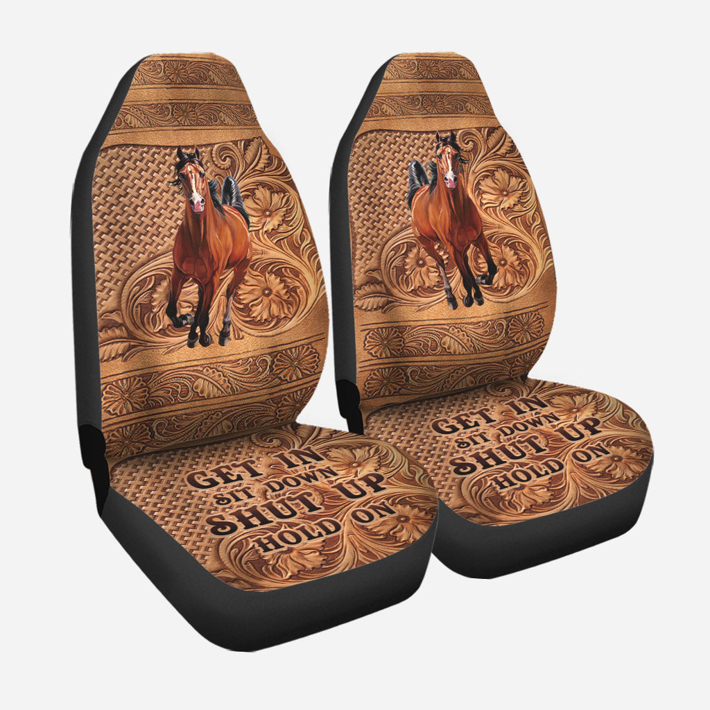 Get In Sit Down Shut Up Hold On - Horse Seat Covers With Leather Pattern Print