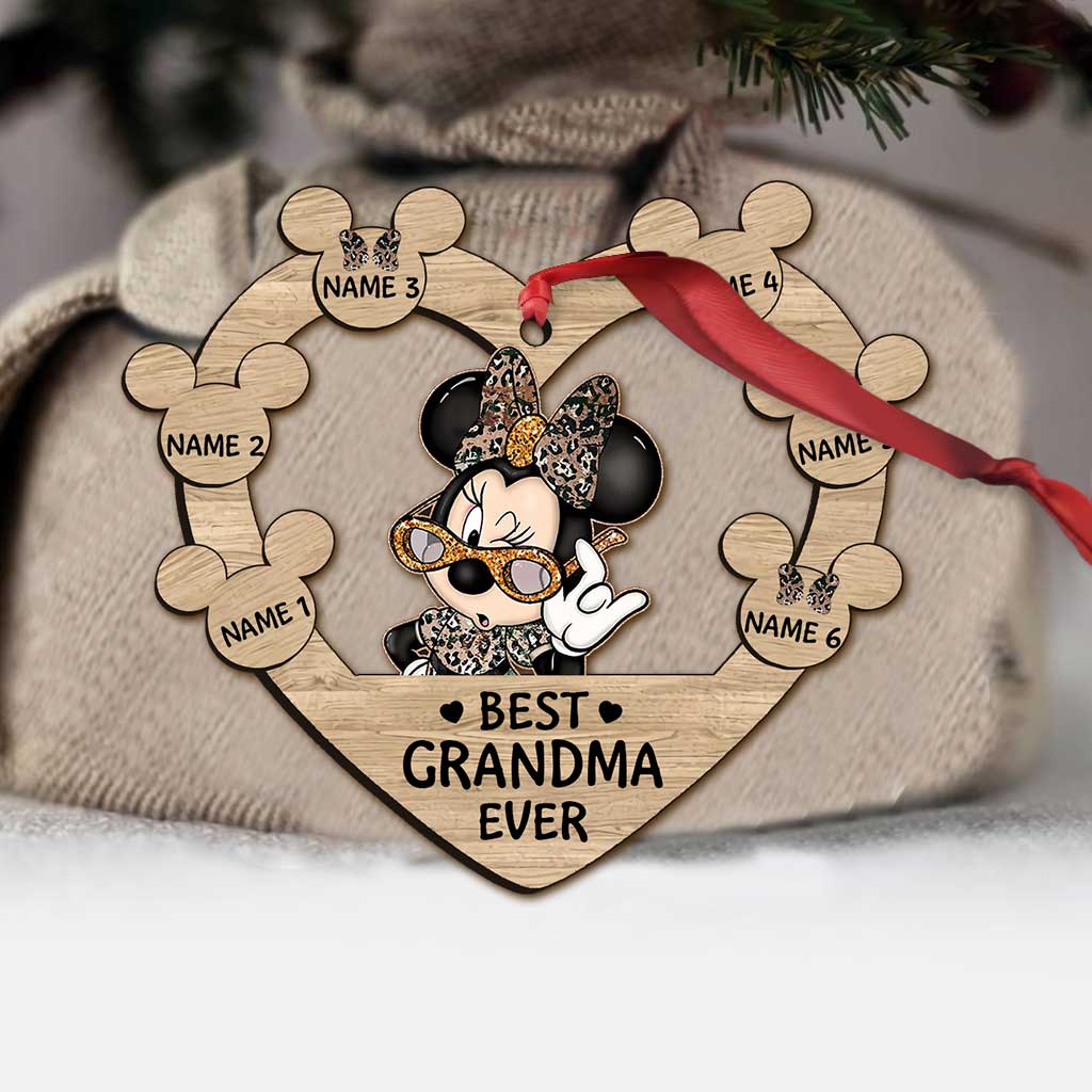 Best Grandma Ever - Personalized Christmas Mouse Ornament (Printed On Both Sides)