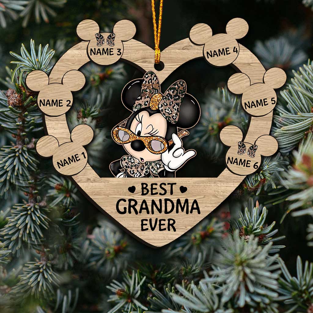 Best Grandma Ever - Personalized Christmas Mouse Ornament (Printed On Both Sides)