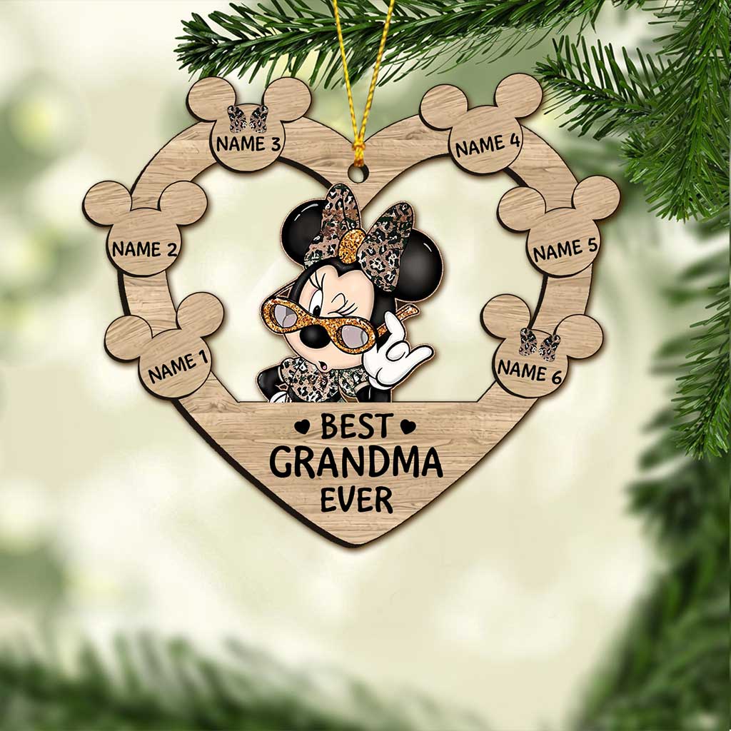 Best Grandma Ever - Personalized Christmas Mouse Ornament (Printed On Both Sides)