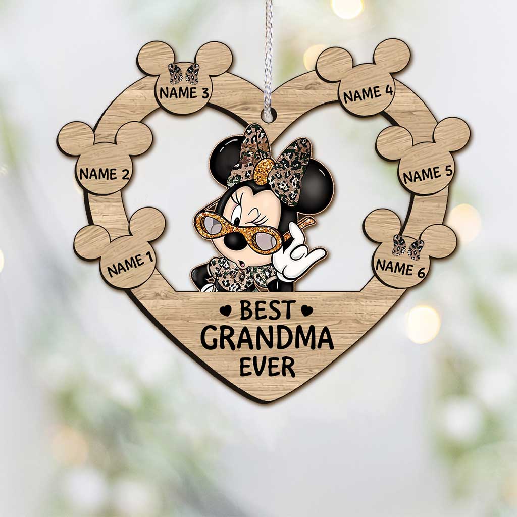 Best Grandma Ever - Personalized Christmas Mouse Ornament (Printed On Both Sides)