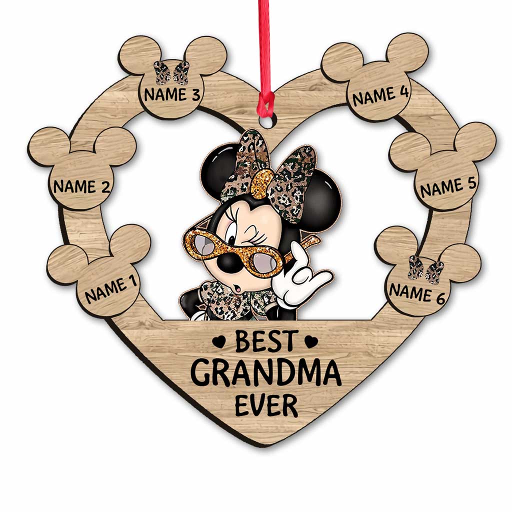 Best Grandma Ever - Personalized Christmas Mouse Ornament (Printed On Both Sides)