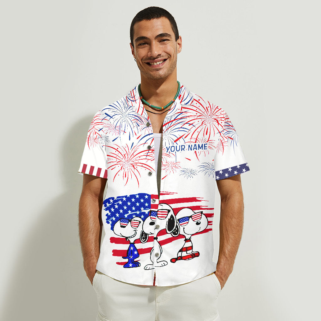Stars, Stripes And Dog - Personalized Independence Day Hawaiian Shirt