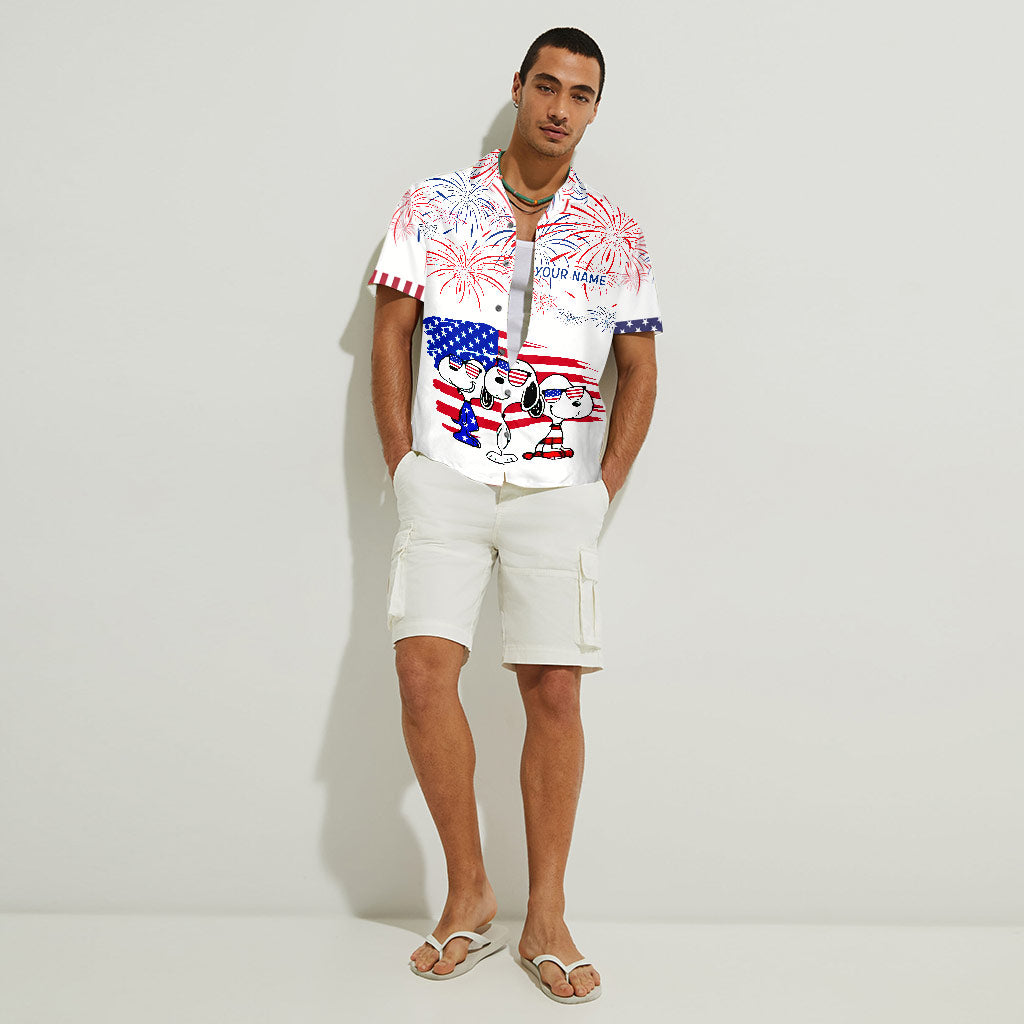 Stars, Stripes And Dog - Personalized Independence Day Hawaiian Shirt