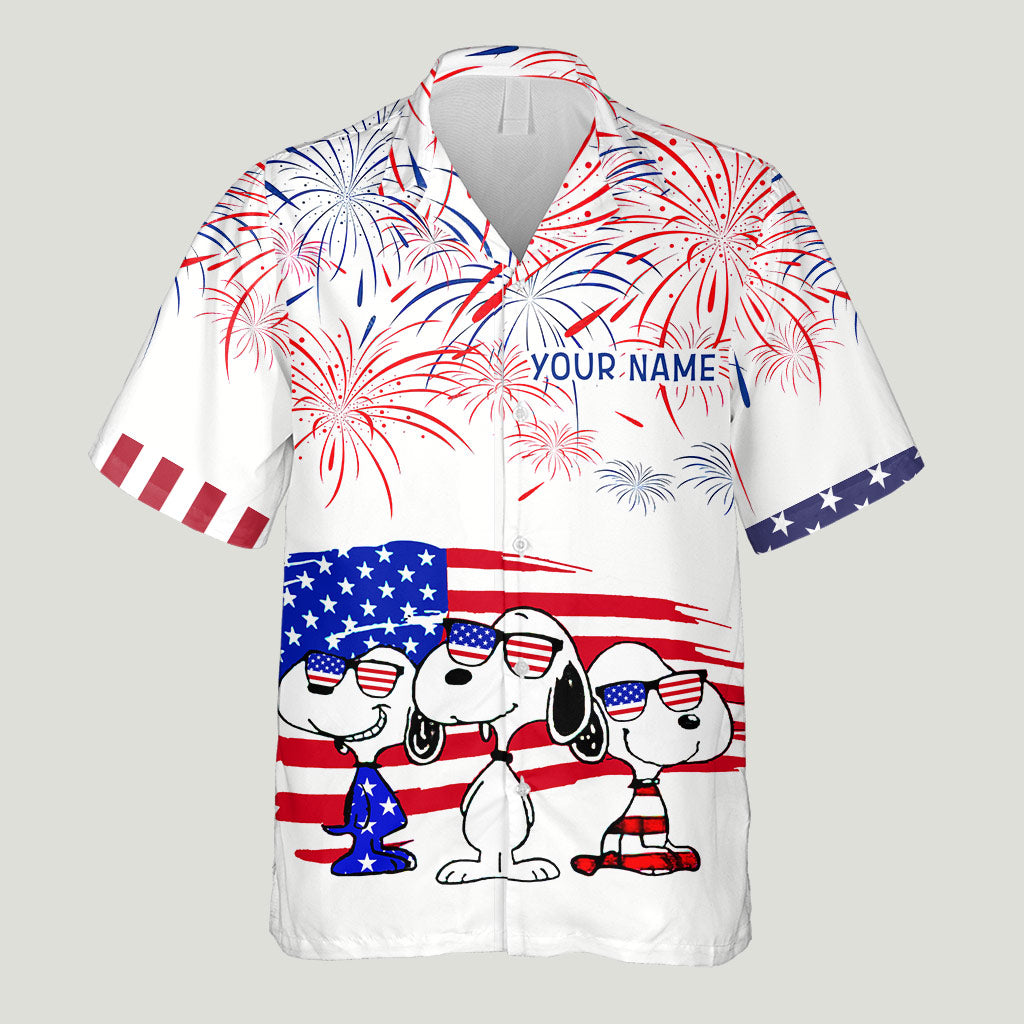 Stars, Stripes And Dog - Personalized Independence Day Hawaiian Shirt