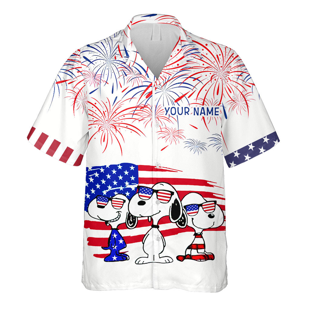 Stars, Stripes And Dog - Personalized Independence Day Hawaiian Shirt