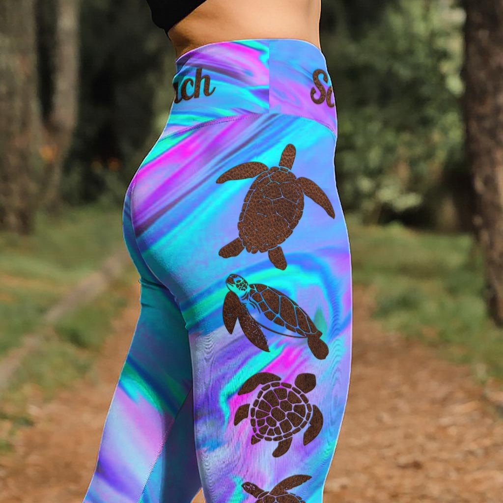 Love Turtles Leather Pattern Print Leggings