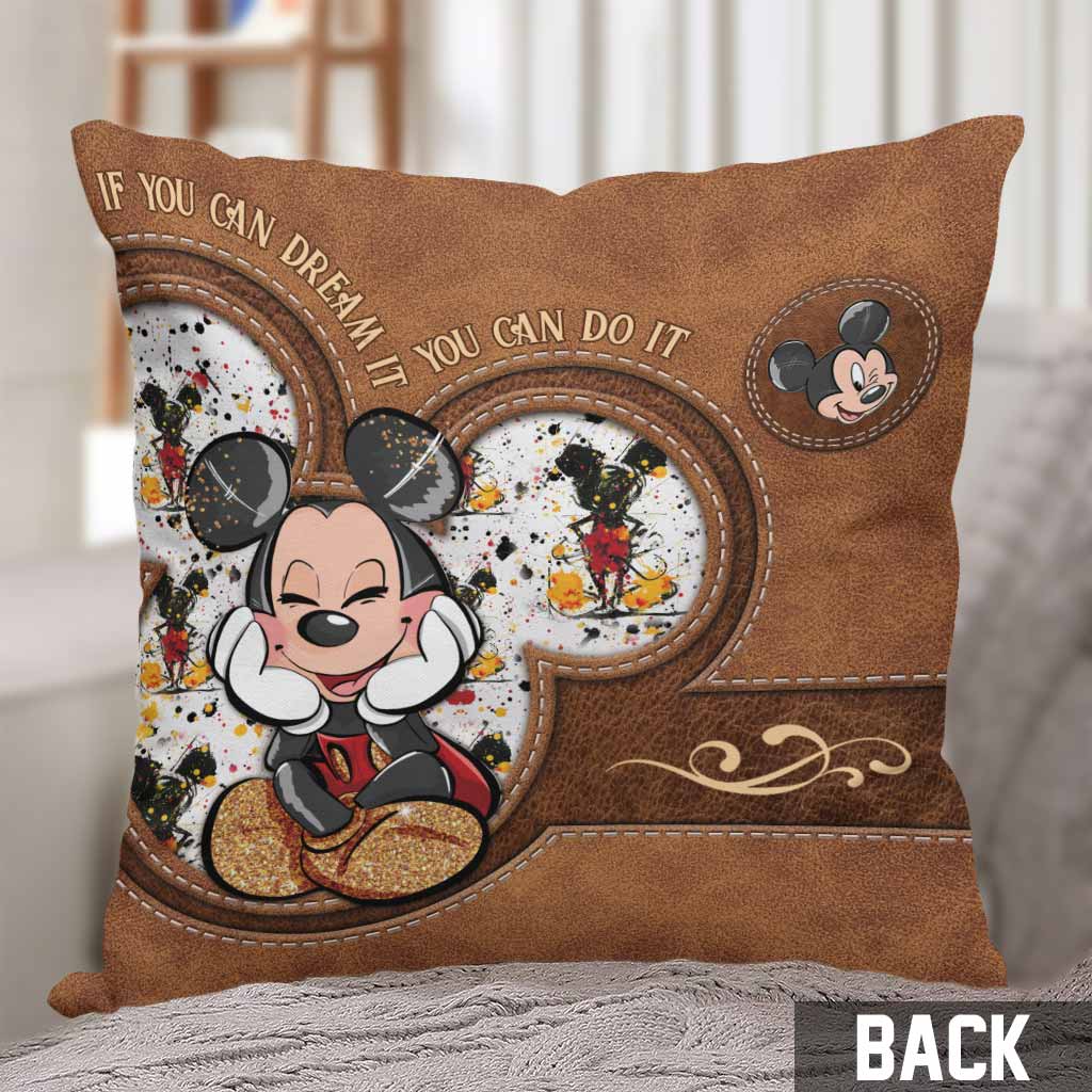 If You Can Dream It You Can Do It - Personalized Mouse Throw Pillow With Leather Pattern Print