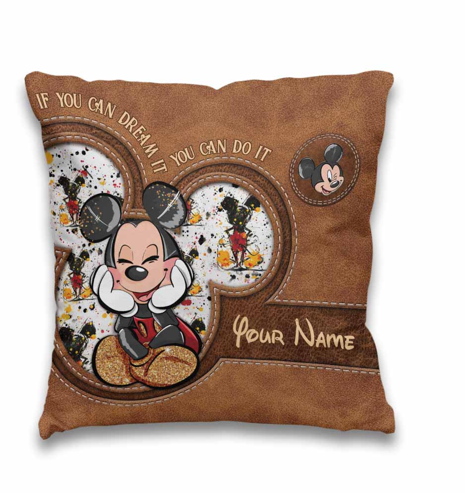 If You Can Dream It You Can Do It - Personalized Mouse Throw Pillow With Leather Pattern Print