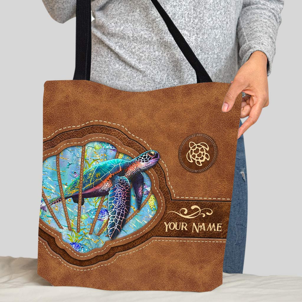 Love The Sea Be At Ease - Personalized Turtle Tote Bag