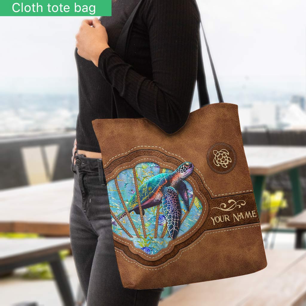 Love The Sea Be At Ease - Personalized Turtle Tote Bag