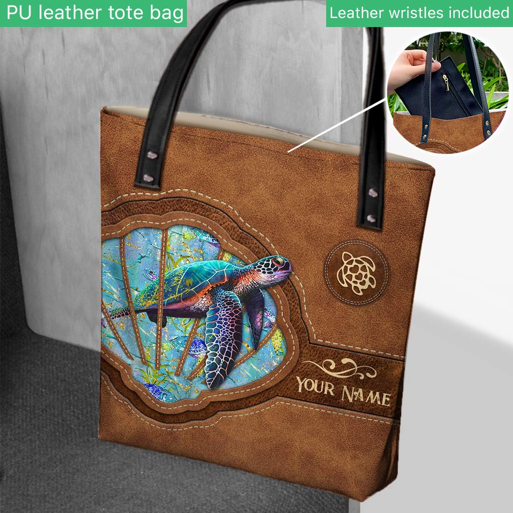 Love The Sea Be At Ease - Personalized Turtle Tote Bag