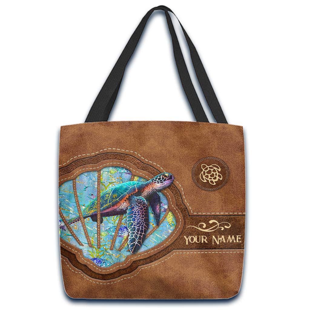 Love The Sea Be At Ease - Personalized Turtle Tote Bag