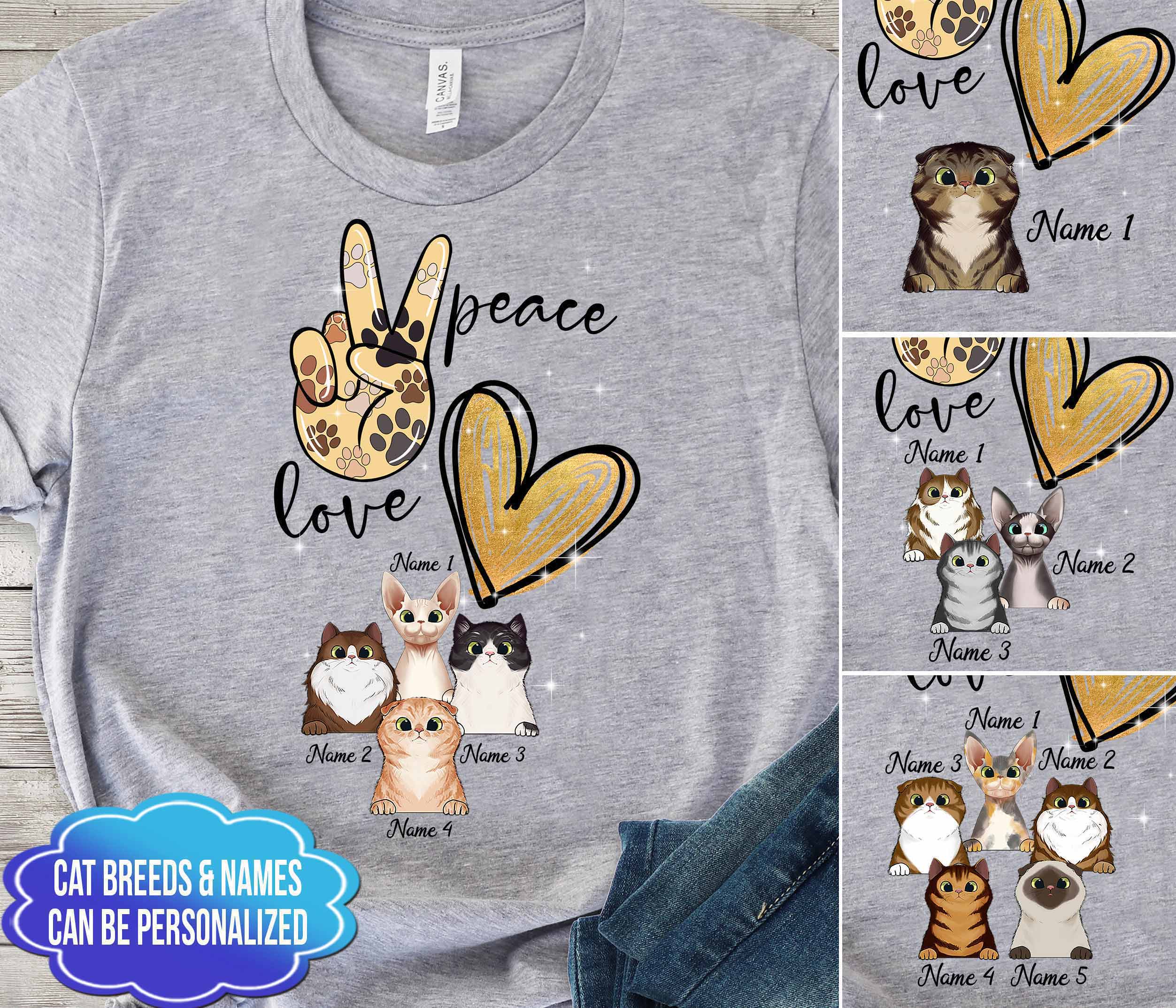 Peace Love Cat Personalized T-shirt and Hoodie