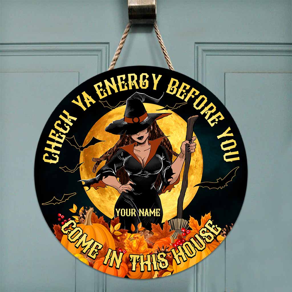 Check Ya Energy - Witch Personalized Round Wood Sign