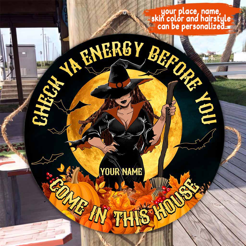 Check Ya Energy - Witch Personalized Round Wood Sign