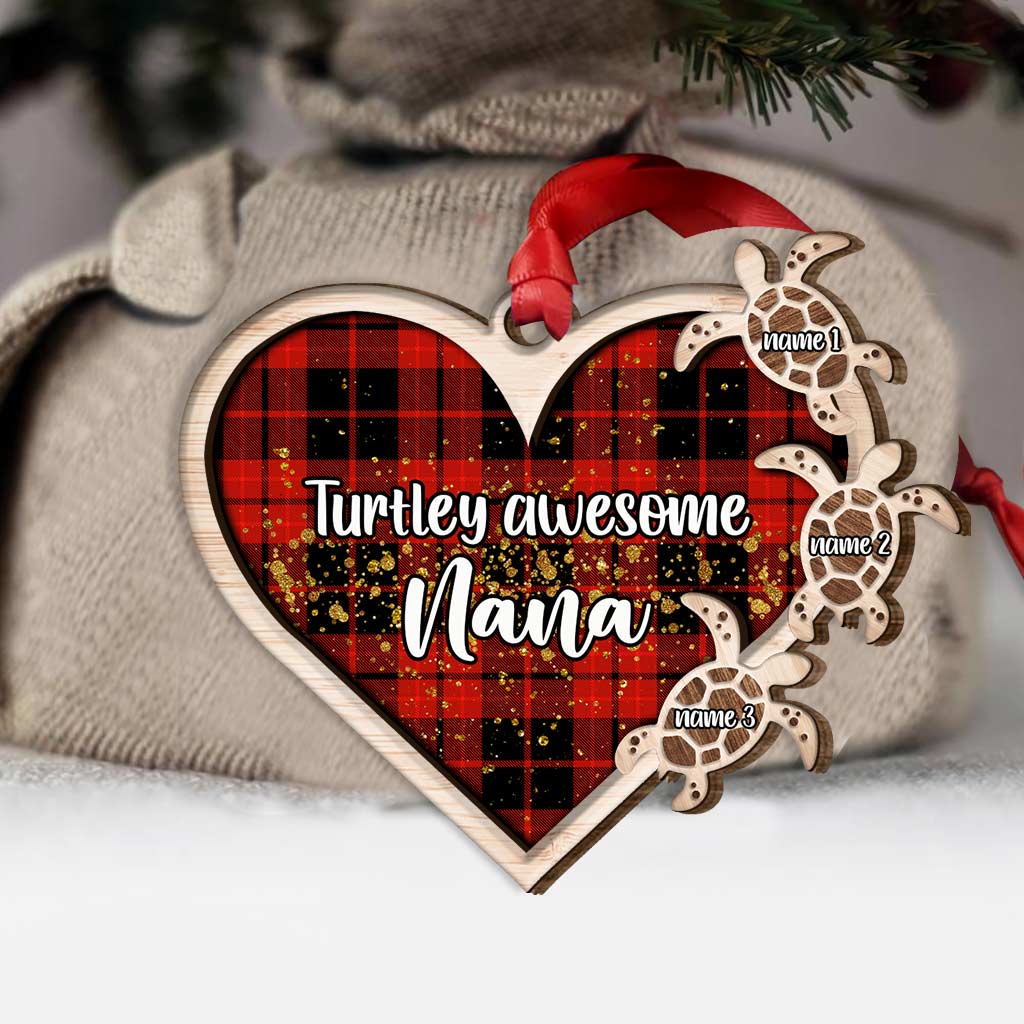 Turtley Awesome Grandma - Personalized Christmas Turtle Layered Wood Ornament