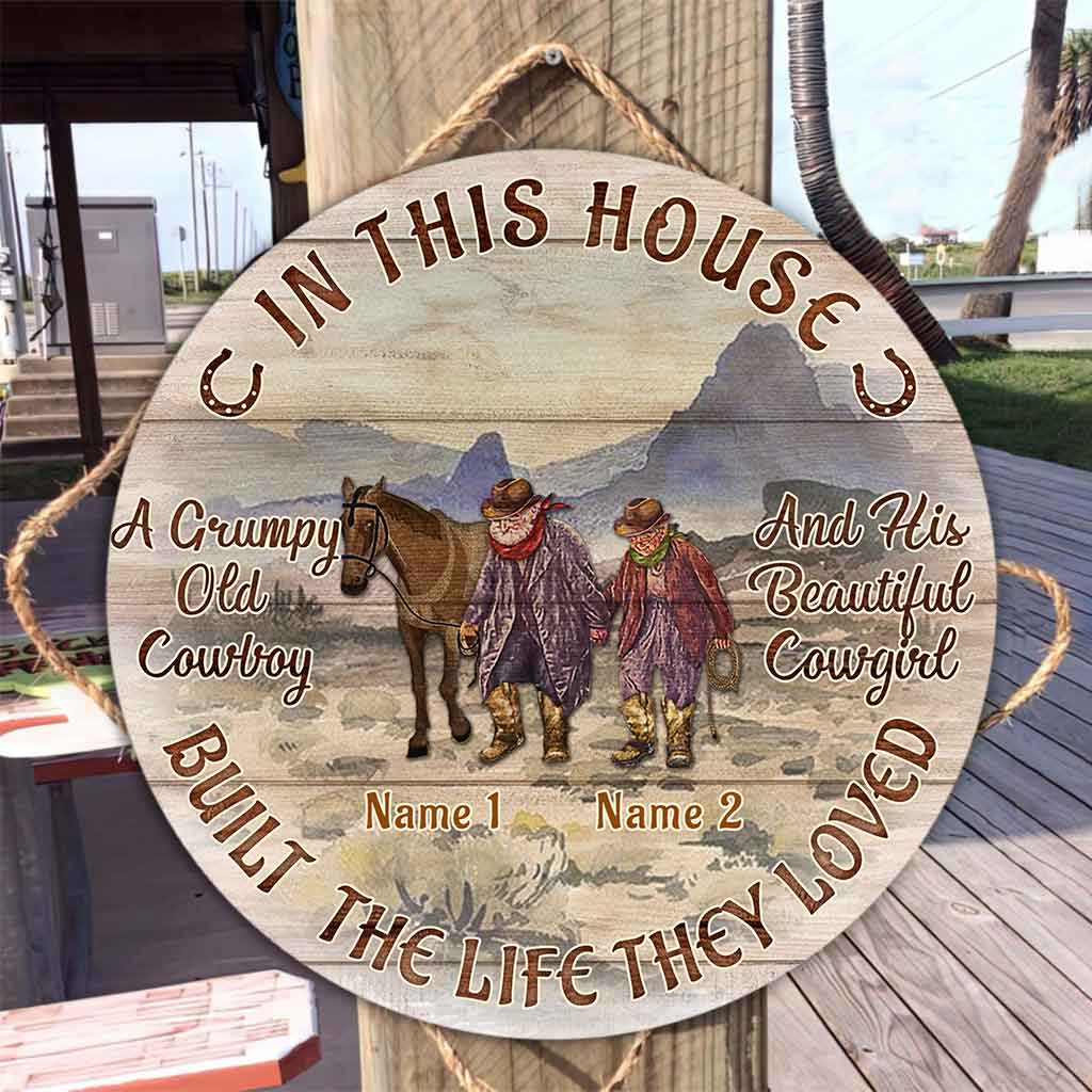 The Old Grumpy Cowboy - Personalized Horse Round Wood Sign