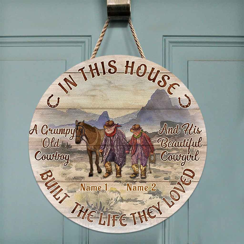 The Old Grumpy Cowboy - Personalized Horse Round Wood Sign