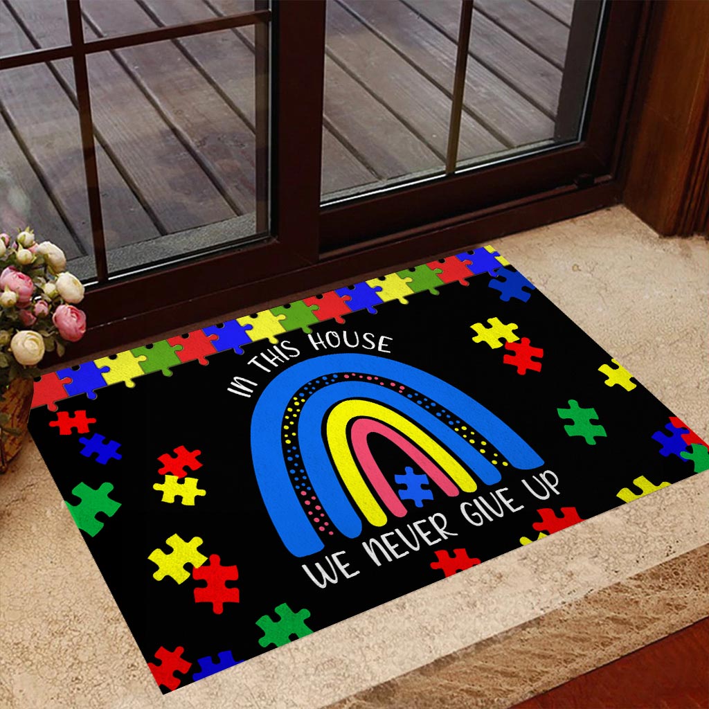 We Never Give Up - Autism Awareness Doormat