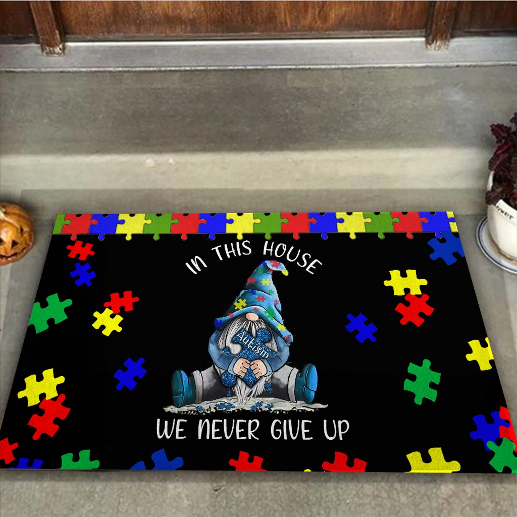 We Never Give Up - Autism Awareness Doormat