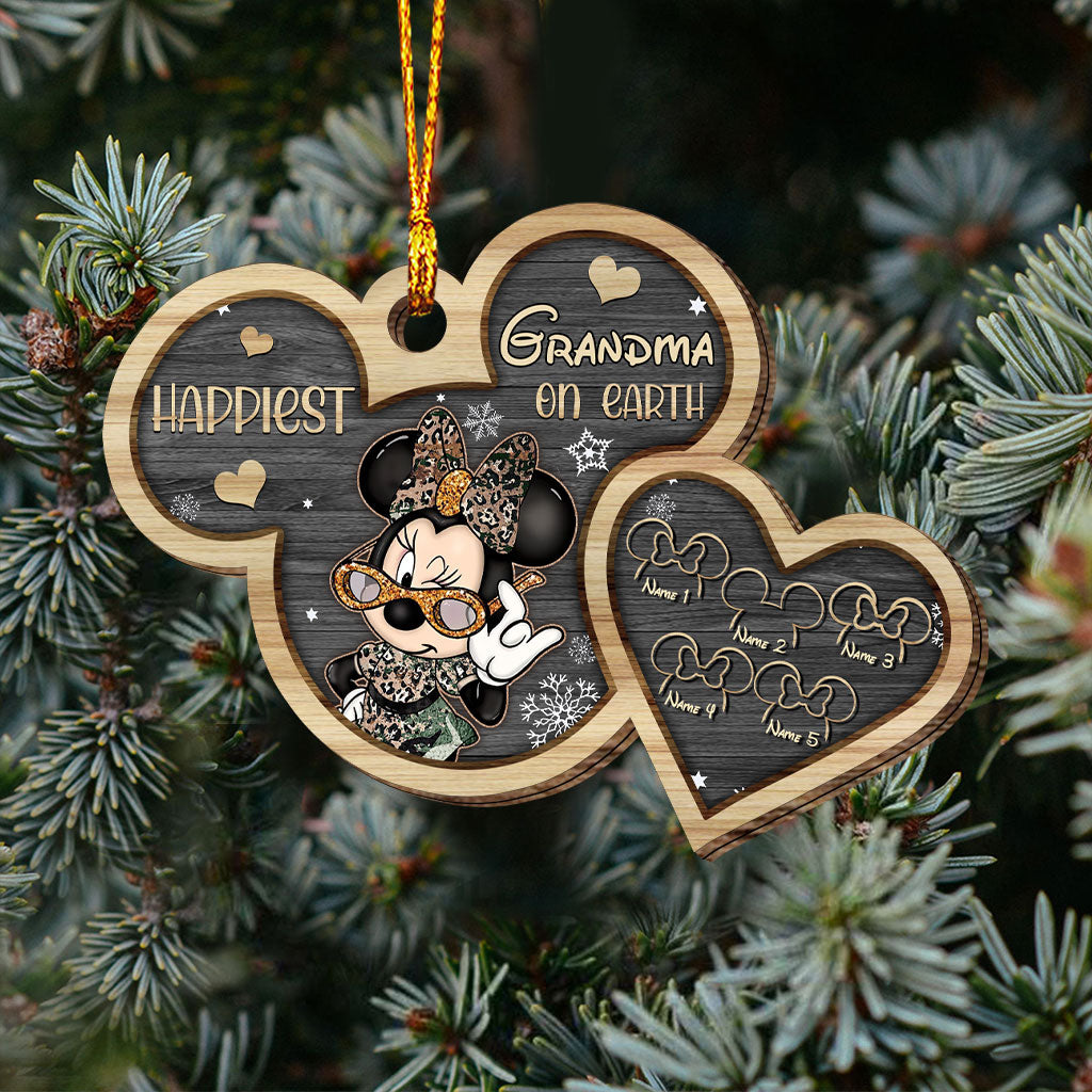 Happiest Grandma On Earth - Personalized Christmas Mouse Layered Wood Ornament