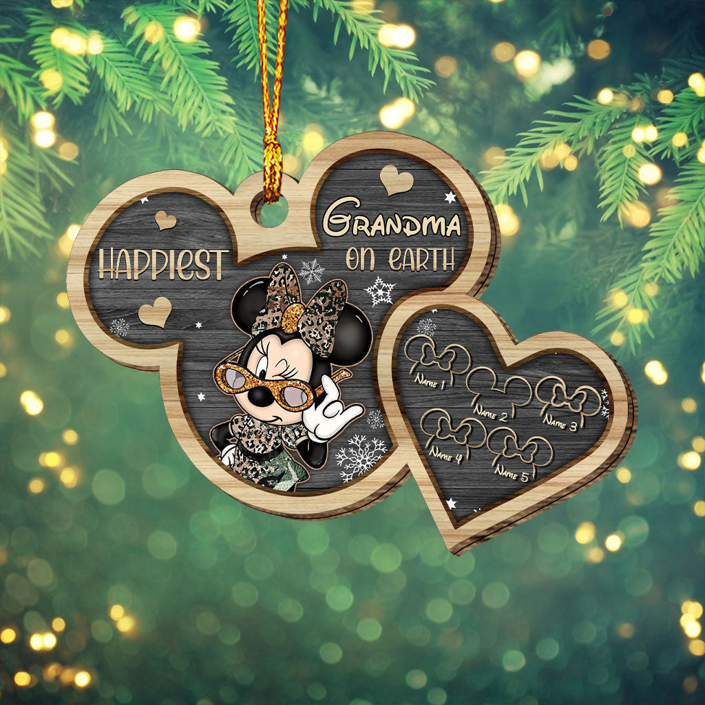 Happiest Grandma On Earth - Personalized Christmas Mouse Layered Wood Ornament