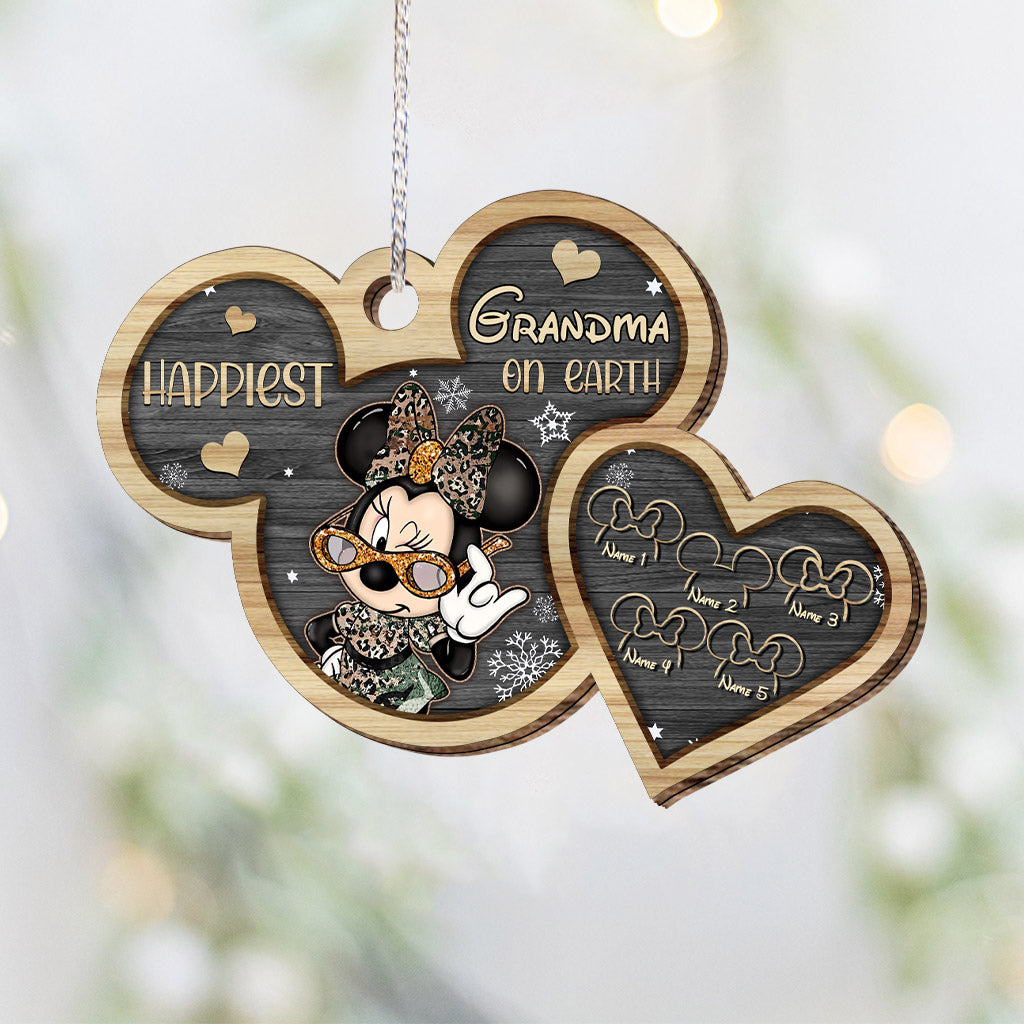 Happiest Grandma On Earth - Personalized Christmas Mouse Layered Wood Ornament