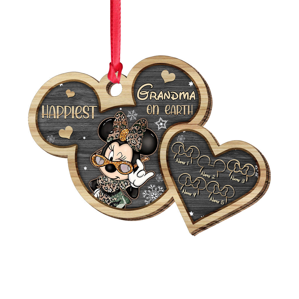 Happiest Grandma On Earth - Personalized Christmas Mouse Layered Wood Ornament