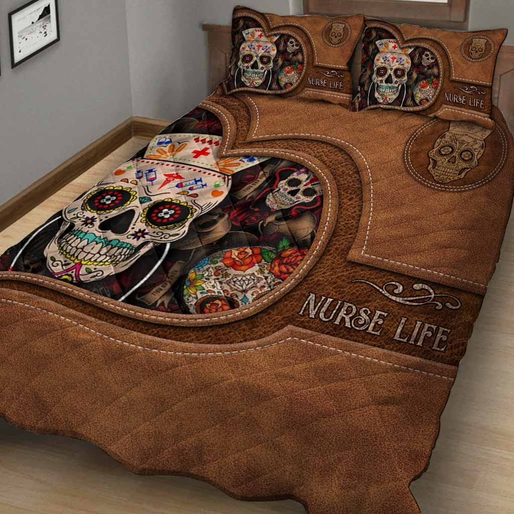 Nurse Life - Nurse Leather Pattern Print Quilt Bed Set