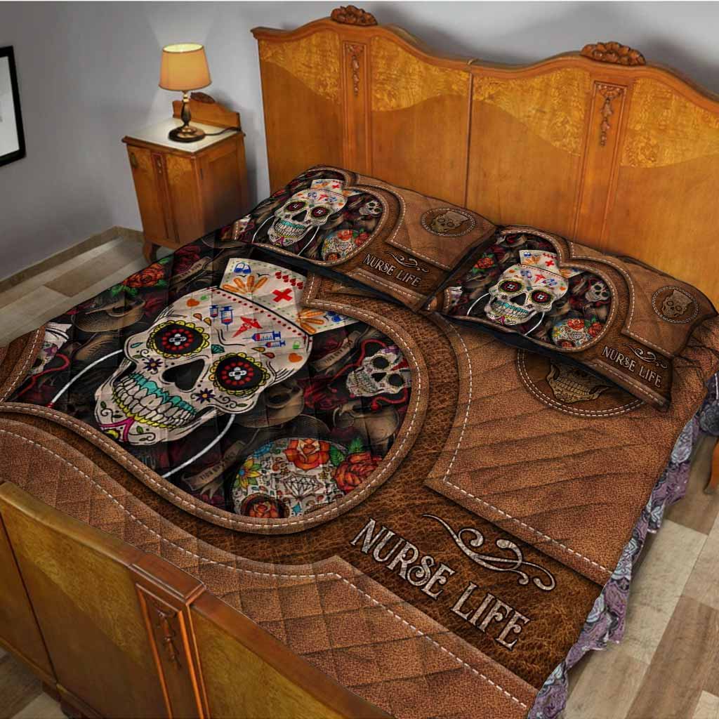 Nurse Life - Nurse Leather Pattern Print Quilt Bed Set