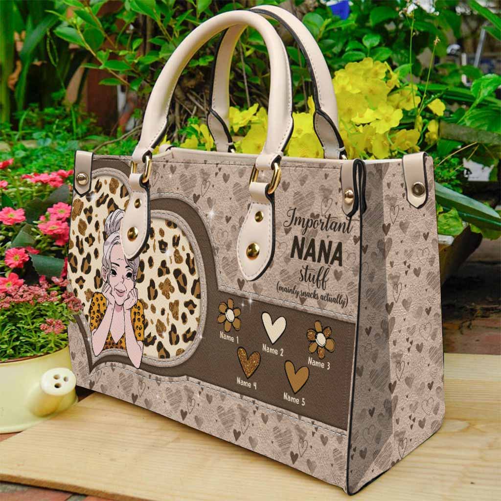 Important Nana Stuff - Personalized Mother's Day Grandma Leather Handbag