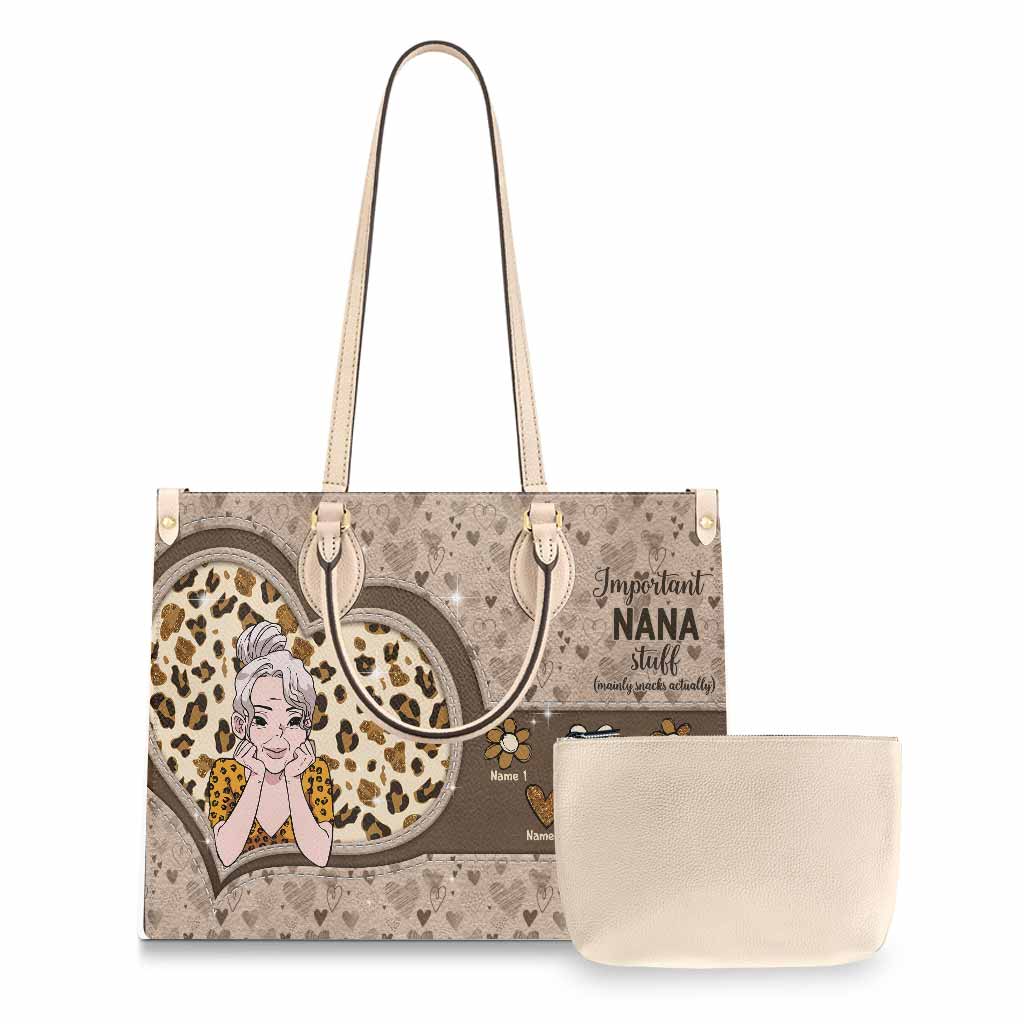 Important Nana Stuff - Personalized Mother's Day Grandma Leather Handbag